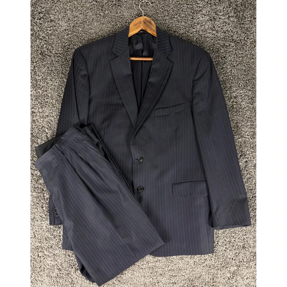 Brooks Brothers Vitale Barberis Canonico Suit Mens 44R W39 Navy Pinstripe Wool